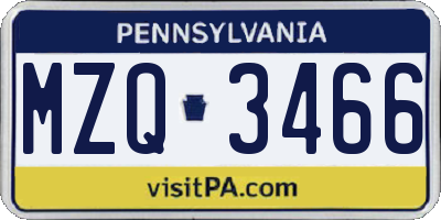 PA license plate MZQ3466