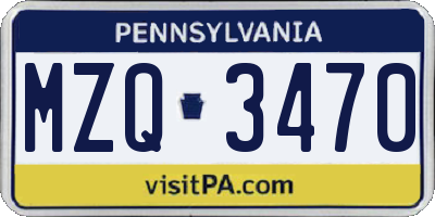 PA license plate MZQ3470