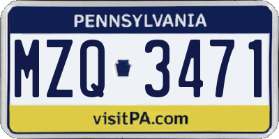 PA license plate MZQ3471