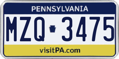 PA license plate MZQ3475
