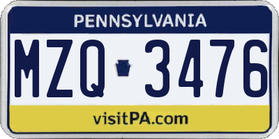PA license plate MZQ3476