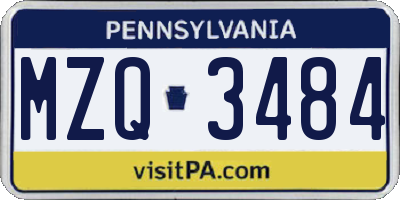 PA license plate MZQ3484