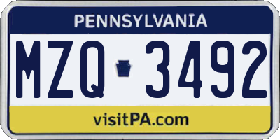 PA license plate MZQ3492