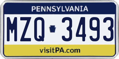 PA license plate MZQ3493