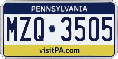 PA license plate MZQ3505