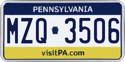 PA license plate MZQ3506