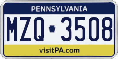 PA license plate MZQ3508