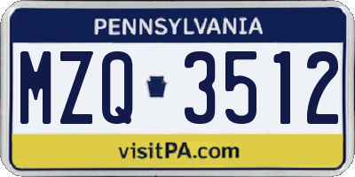 PA license plate MZQ3512