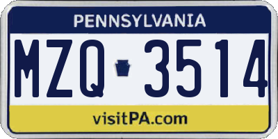 PA license plate MZQ3514