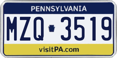 PA license plate MZQ3519