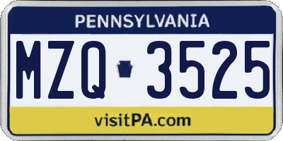 PA license plate MZQ3525