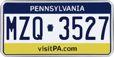PA license plate MZQ3527