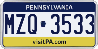 PA license plate MZQ3533