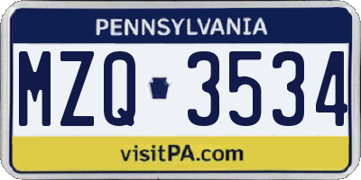 PA license plate MZQ3534