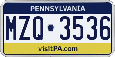 PA license plate MZQ3536