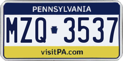PA license plate MZQ3537