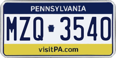 PA license plate MZQ3540