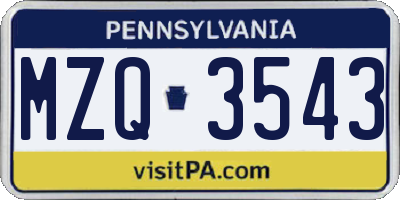 PA license plate MZQ3543