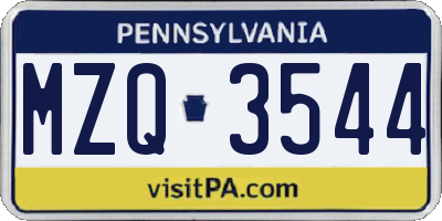PA license plate MZQ3544