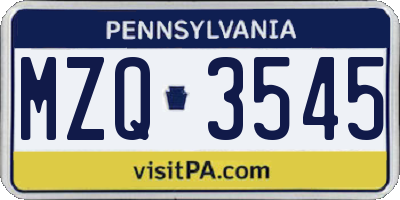 PA license plate MZQ3545