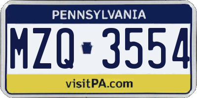 PA license plate MZQ3554