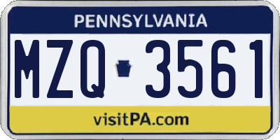 PA license plate MZQ3561