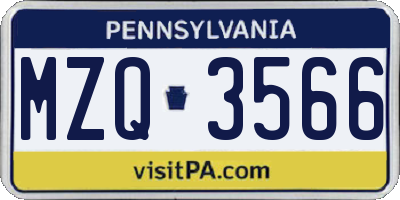 PA license plate MZQ3566