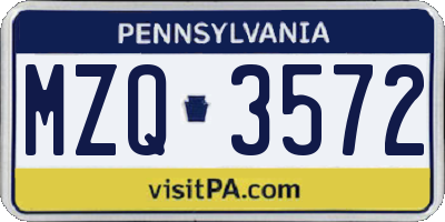 PA license plate MZQ3572