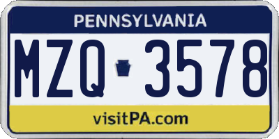 PA license plate MZQ3578