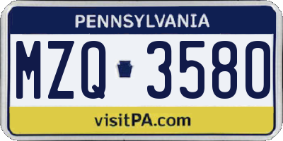 PA license plate MZQ3580
