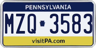 PA license plate MZQ3583