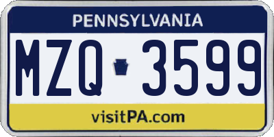 PA license plate MZQ3599