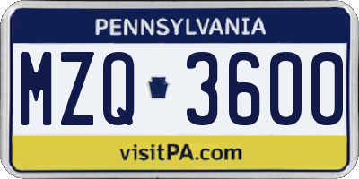 PA license plate MZQ3600