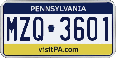PA license plate MZQ3601