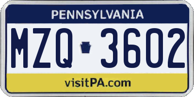PA license plate MZQ3602