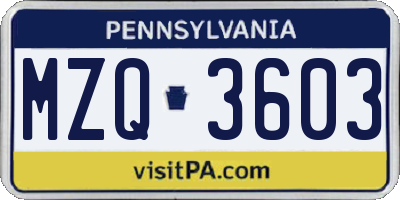 PA license plate MZQ3603