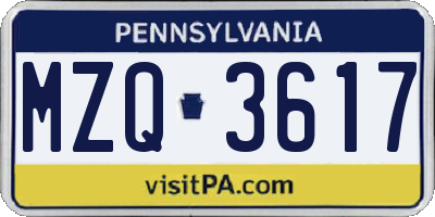 PA license plate MZQ3617