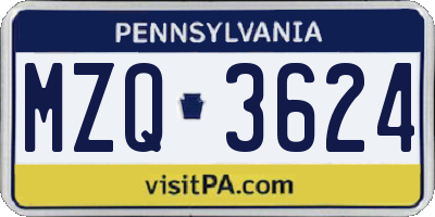 PA license plate MZQ3624