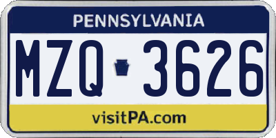 PA license plate MZQ3626