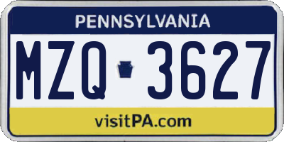 PA license plate MZQ3627