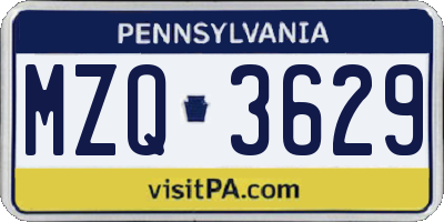 PA license plate MZQ3629