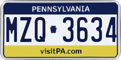 PA license plate MZQ3634