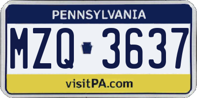 PA license plate MZQ3637