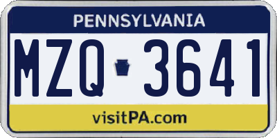 PA license plate MZQ3641