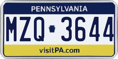 PA license plate MZQ3644