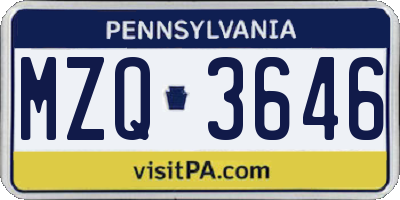 PA license plate MZQ3646
