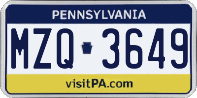 PA license plate MZQ3649