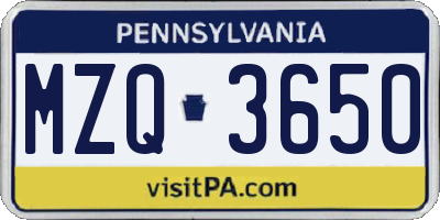 PA license plate MZQ3650