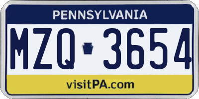 PA license plate MZQ3654