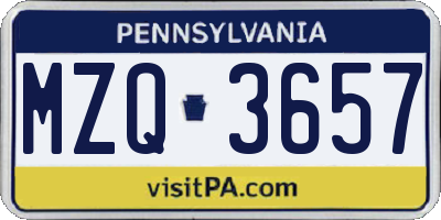 PA license plate MZQ3657